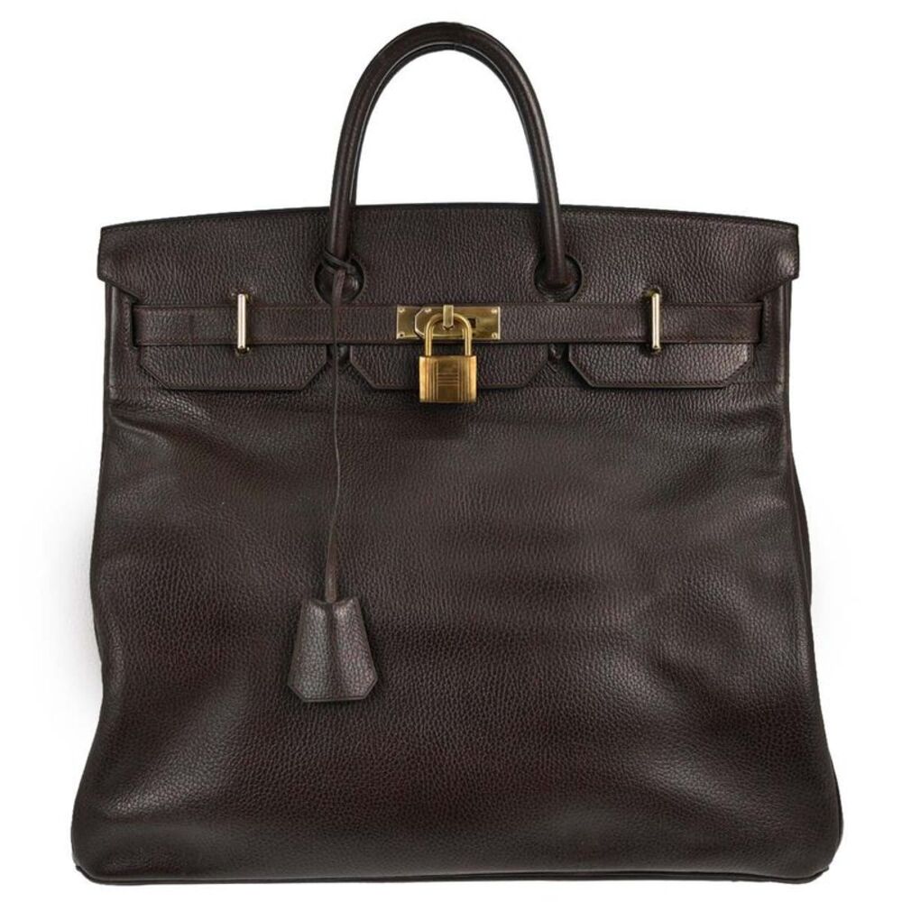 Hermes Hac Birkin Brown Ardennes With Gold Hardware Brown Leather Handbag